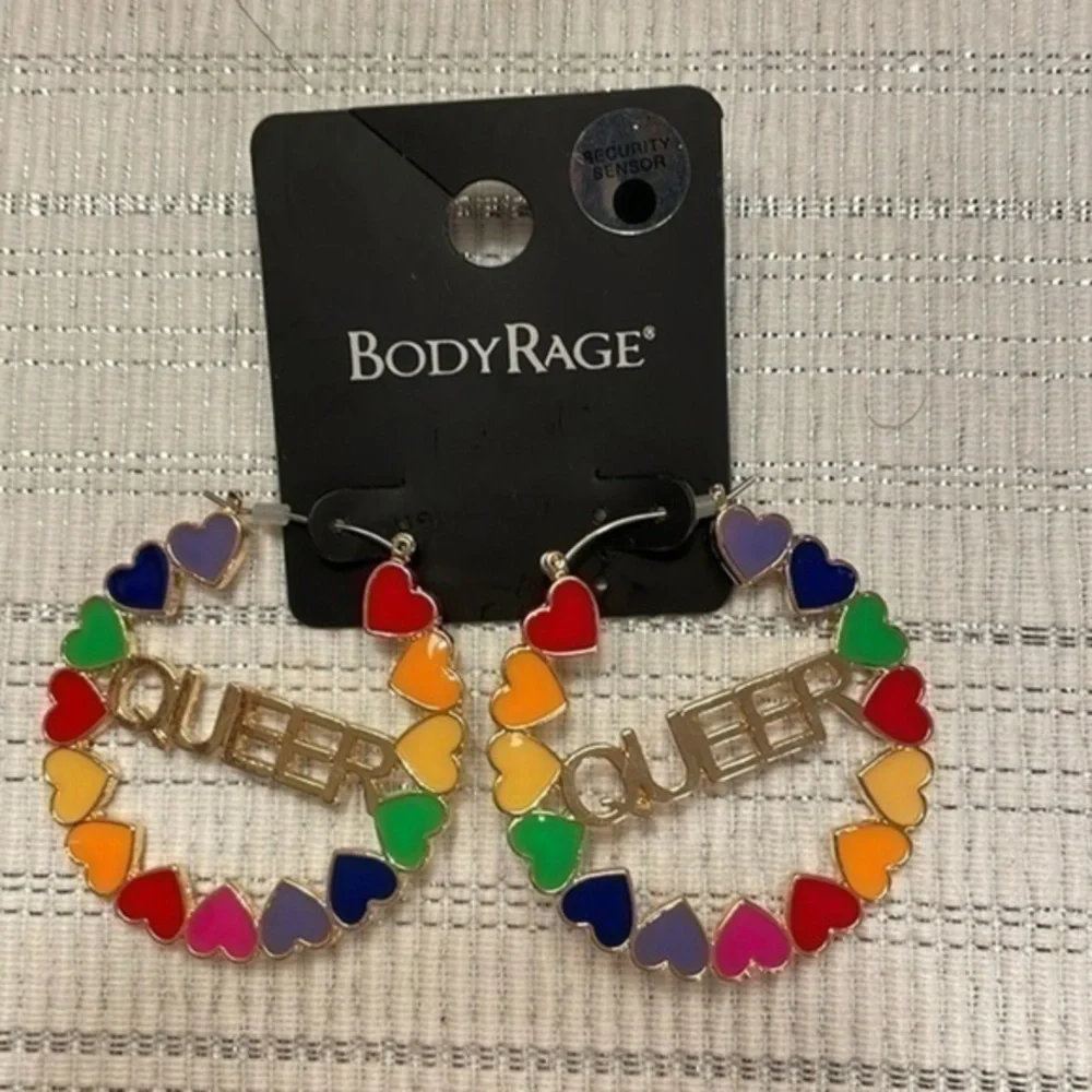 NWT Spencer's Body Rage Pride Earrings Bundle - Rainbow & Queer Heart 2-Pair Set